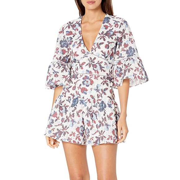 Thakoon Pants - Thakoon Floral Pixel Eyelet Romper